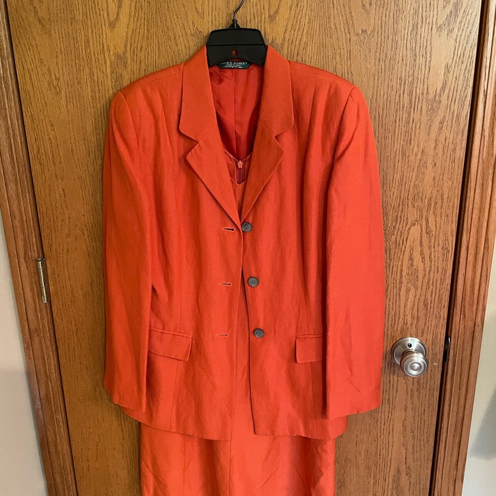 Laura Ashley burnt orange linen sheath dress and suit jacket.  Perfect for fall!